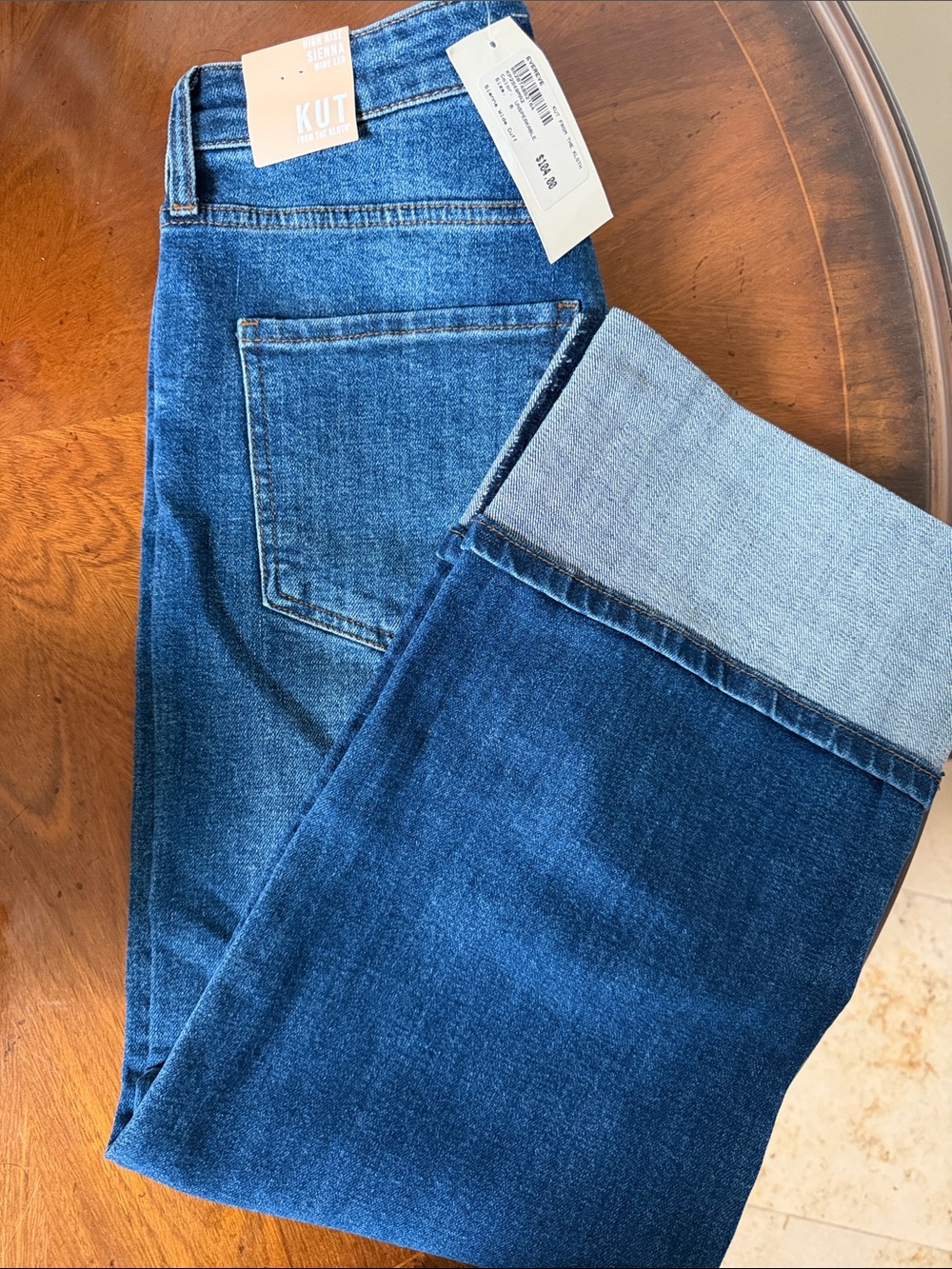 Kut from the Kloth Sienna High Rise Cuff Dark Mid Blue High Rise Jeans - Size 6